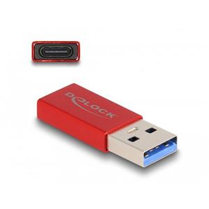 Delock Adaptér USB 10 Gbps, ze zástrčkového konektoru USB Typu-A na zásuvkový konektor USB Type-C, aktivní červená
