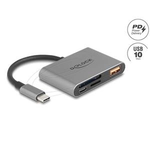 Delock Čtečka karet USB-C pro paměťové karty SD a Micro SD + port USB 10 Gb/s typu A a USB typu C PD 2.0 85 W