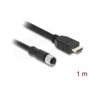 Delock Kabel M12, z 17 pinové A-kódované zásuvky na zástrčku HDMI, 1 m, černý