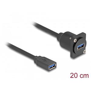 Delock Kabel typu-D, USB 5 Gbps ze zásuvky Typu-A na zásuvku Typu-A, černý, 20 cm