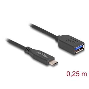 Delock Koaxiální kabel USB 10 Gbps, ze zástrčky USB Type-C™ na zásuvku Typ-A, délky 25 cm