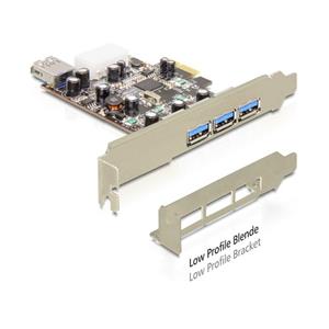 DeLock PCI Express x1 > USB 3.0, 3x externí, 1x interní, VIA, + low profile