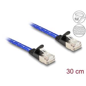 Delock Plochý síťový kabel RJ45, s pleteným opláštěním, Cat.6A, U/FTP, 0,3 m, modrý
