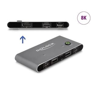 Delock Přepínač KVM z rozhraní USB-C™ na DisplayPort 8K 30 Hz s USB 2.0