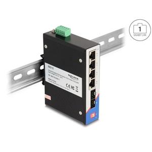 Delock Průmyslový přepínač sítě Gigabit Ethernet se 4 porty RJ45 a 2 porty SFP, na DIN lištu