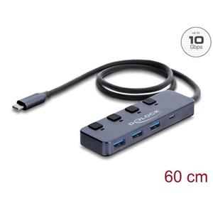 Delock Rozbočovač USB 10 Gbps se 3 x zásuvkami USB Typ-A a 1 x zásuvkou USB Type-C™ s vypínačem