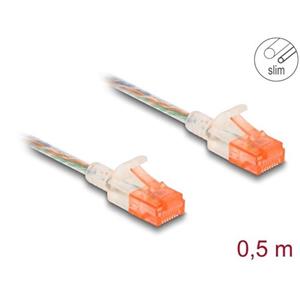 Delock Síťový kabel RJ45, Cat.6A, U/UTP, tenký, 0,5 m, transparentní