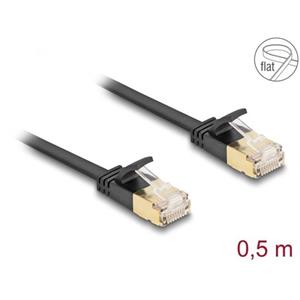 Delock Síťový kabel RJ45 Cat.6A, ze zástrčky na zástrčku,s robustní západkou a hrubým plochým kabelem Cat.7,U/FTP, 0,5 m