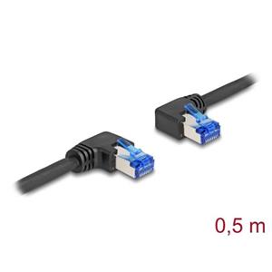 Delock Síťový kabel s konektorem RJ45 Cat.6A, S/FTP pravý / levý, pravoúhlý, délky 0,5 m, černý