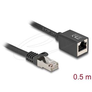 Delock Síťový prodlužovací kabel ze zástrčky RJ45 na zásuvku RJ45, Cat.6A, S/FTP, 0,5 m, černý