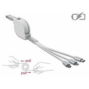 Delock Zatažitelný kabel USB 3 in 1 pro konektory osmipinový / Micro USB / USB Type-C™, bílý