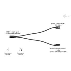 i-tec USB-C Cable Splitter Audio/Data + Power Delivery 100W