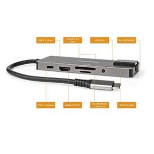 Nedis CCBW64775AT02 - Dokovací Stanice | USB 3.2 Gen 1 | USB-C Zástrčka | RJ45 Zásuvka / SD / Výstup HDMI / 2x USB-C