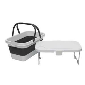 PLATINET KEMPINGOVÝ PIKNIKOVÝ KOŠÍK 47X29X23,5 CM, 16L, SKLÁDACÍ, S VÍKEM 2V 1 / STŮL BÍLÁ-ŠEDÁ