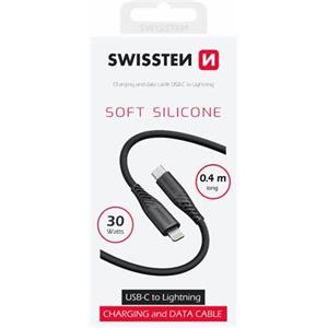SWISSTEN DATOVÝ KABEL SOFT SILICONE USB-C / LIGHTNING 0,4 M ČERNÝ